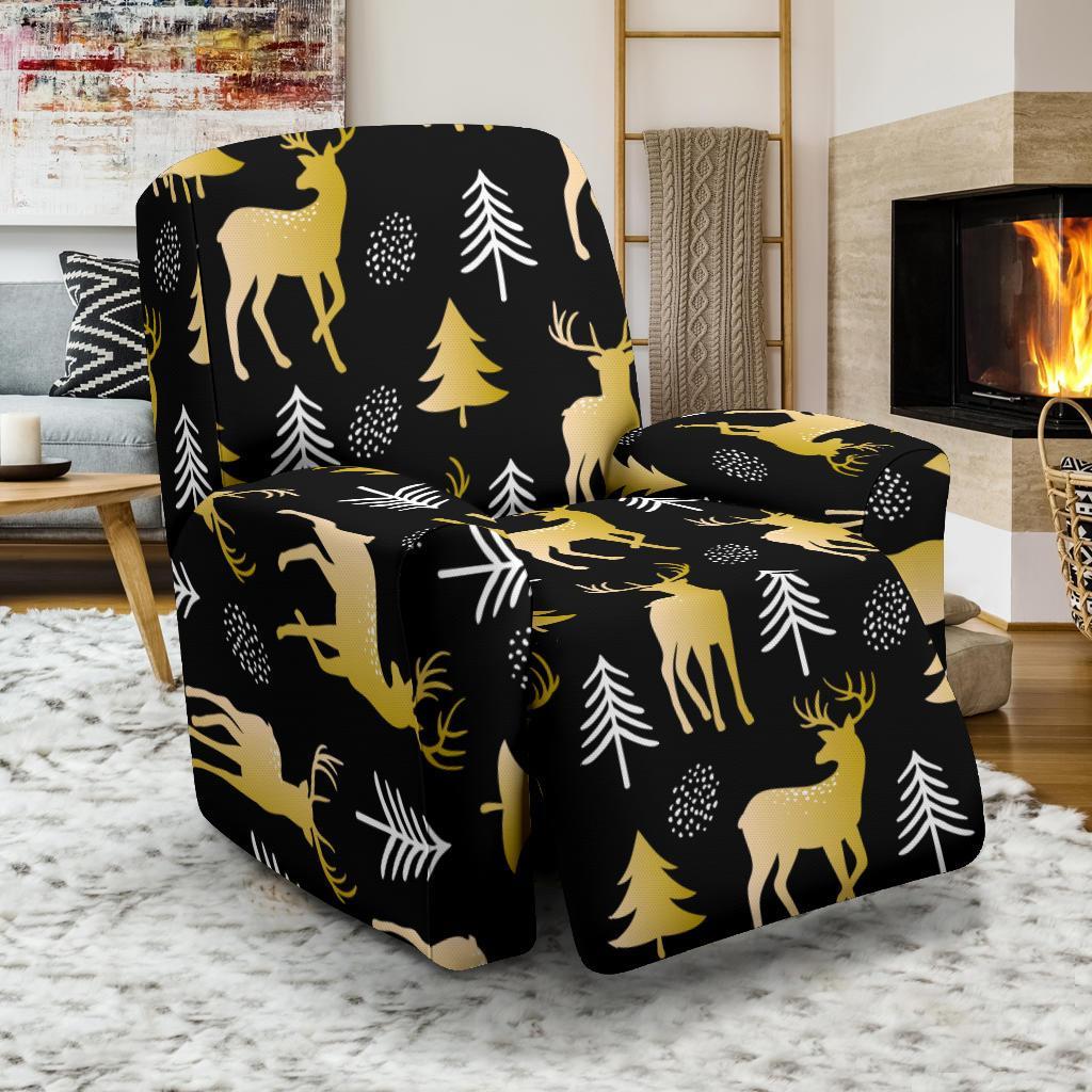 Christmas Tree Deer Pattern Print Recliner Cover-grizzshop