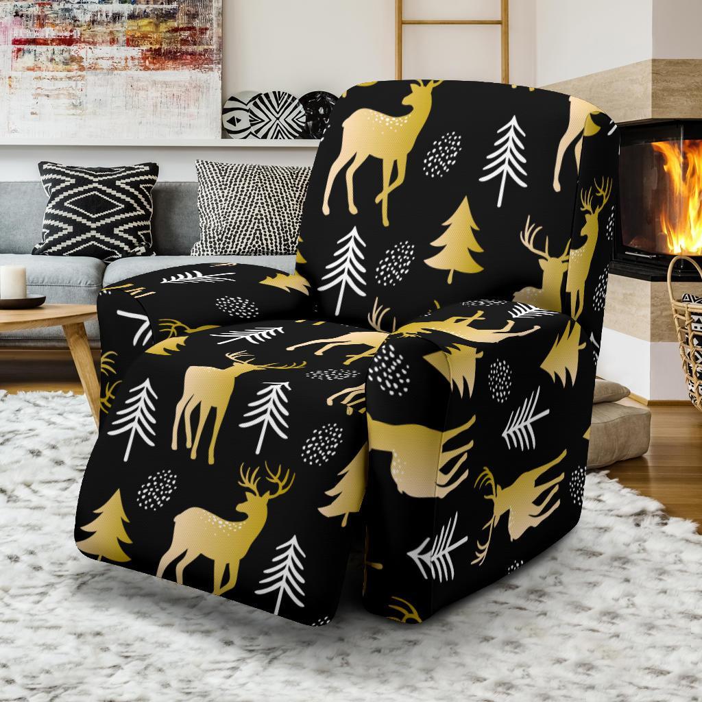 Christmas Tree Deer Pattern Print Recliner Cover-grizzshop