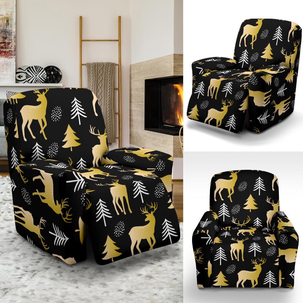 Christmas Tree Deer Pattern Print Recliner Cover-grizzshop