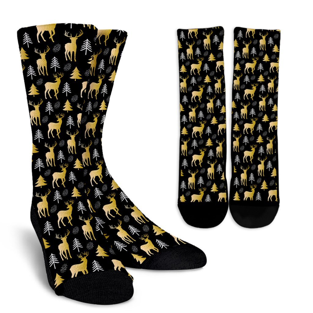 Christmas Tree Deer Pattern Print Unisex Crew Socks-grizzshop