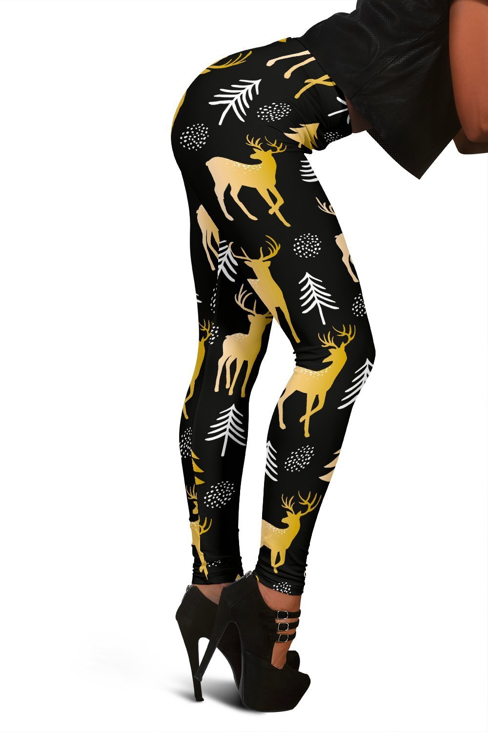 Christmas Tree Deer Pattern Print Women Leggings-grizzshop