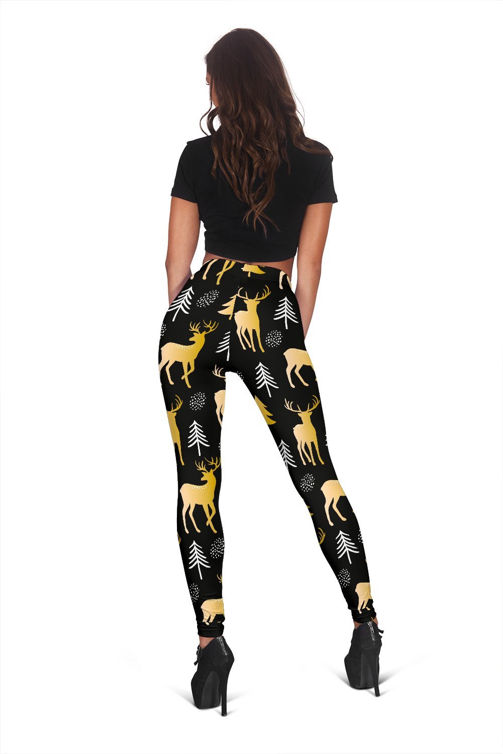 Christmas Tree Deer Pattern Print Women Leggings-grizzshop