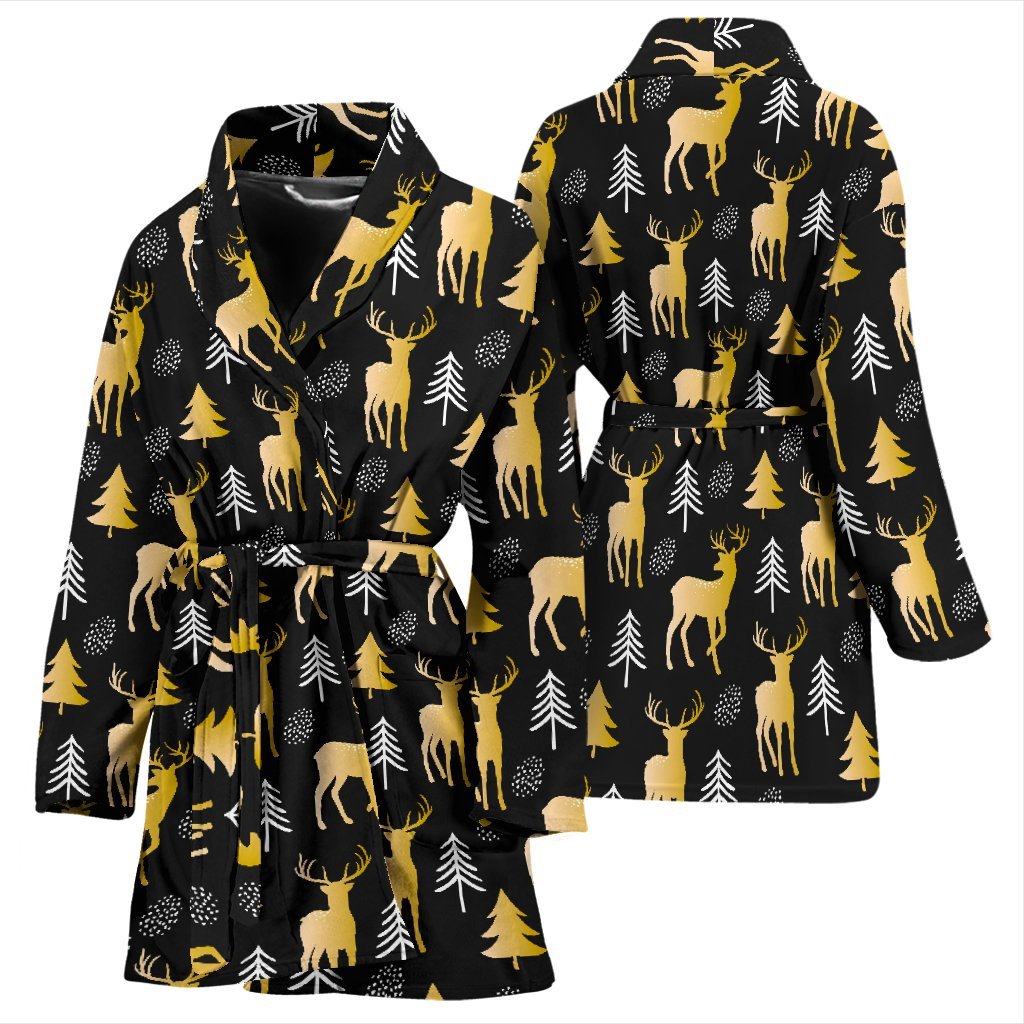 Christmas Tree Deer Pattern Print Women Long Robe-grizzshop