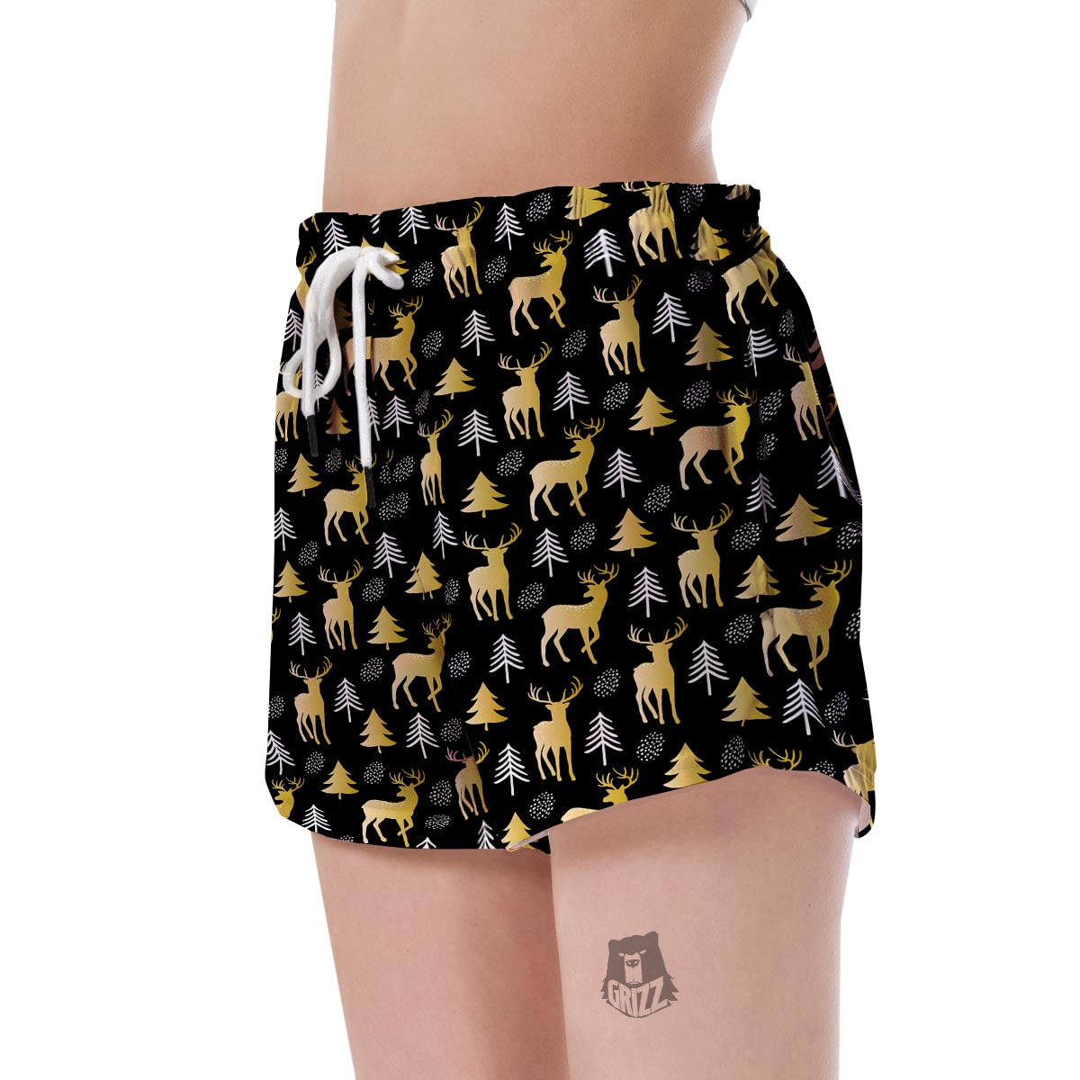 Christmas Tree Deer Pattern Print Women's Shorts-grizzshop