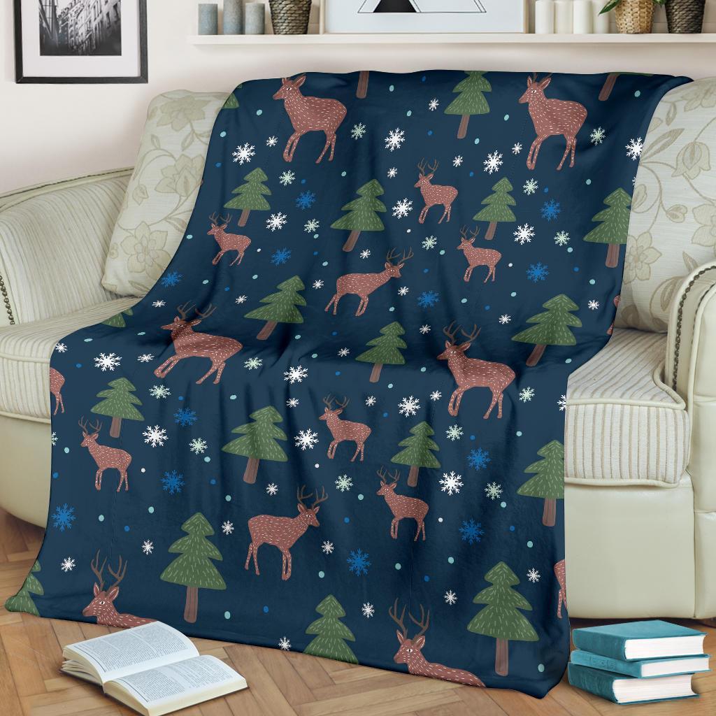 Christmas Tree Moose Pattern Print Blanket-grizzshop