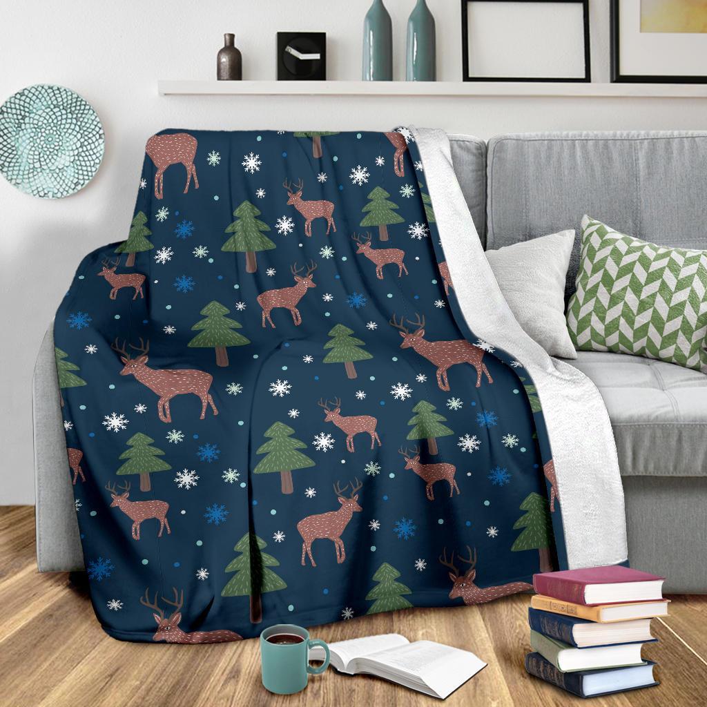 Christmas Tree Moose Pattern Print Blanket-grizzshop