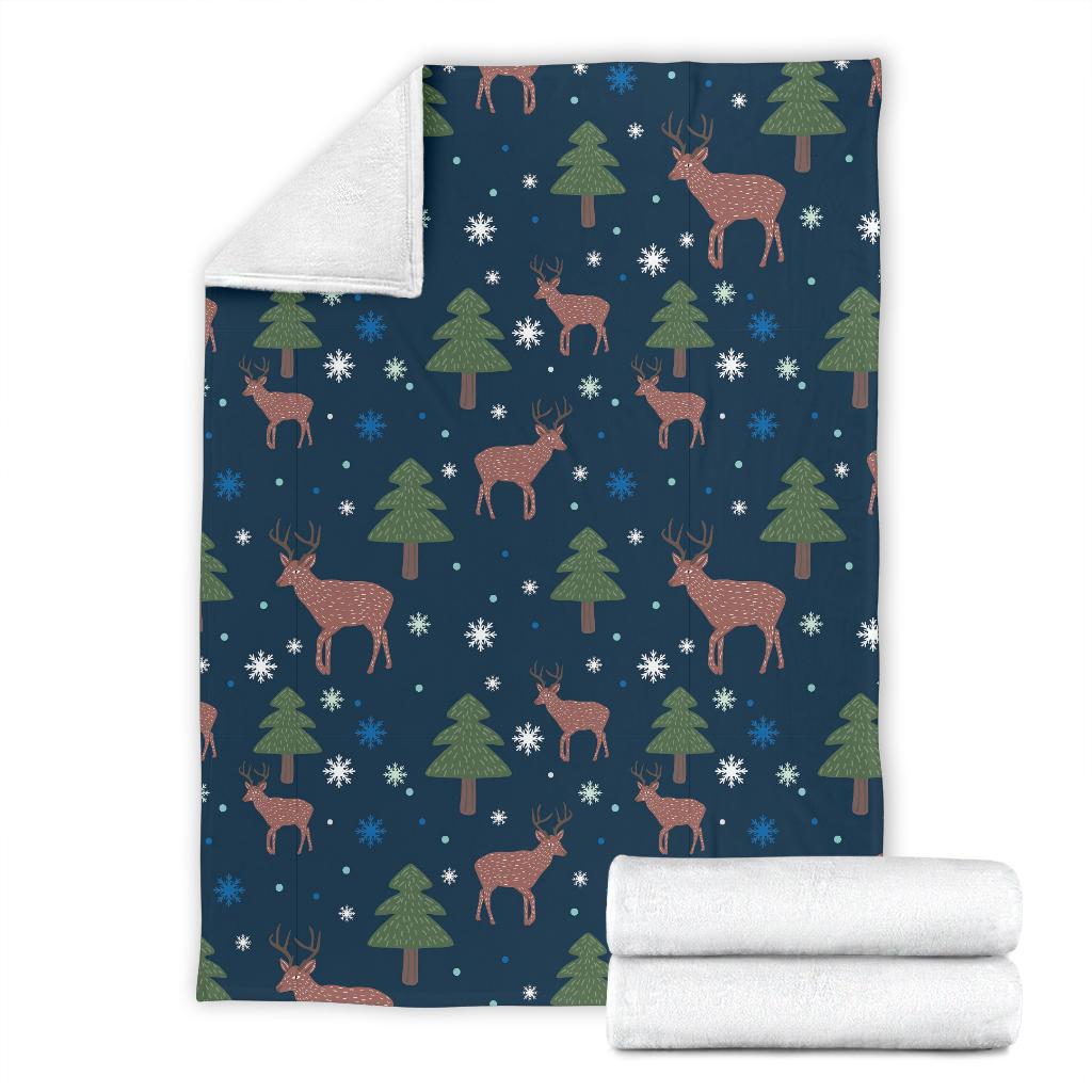 Christmas Tree Moose Pattern Print Blanket-grizzshop