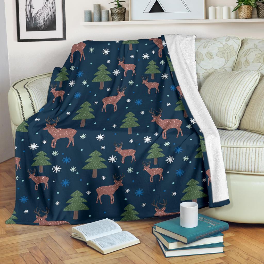 Christmas Tree Moose Pattern Print Blanket-grizzshop