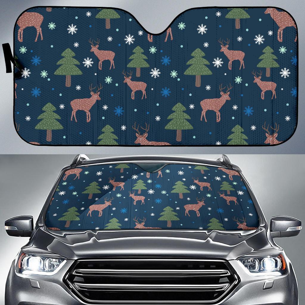 Christmas Tree Moose Pattern Print Car Sun Shade-grizzshop