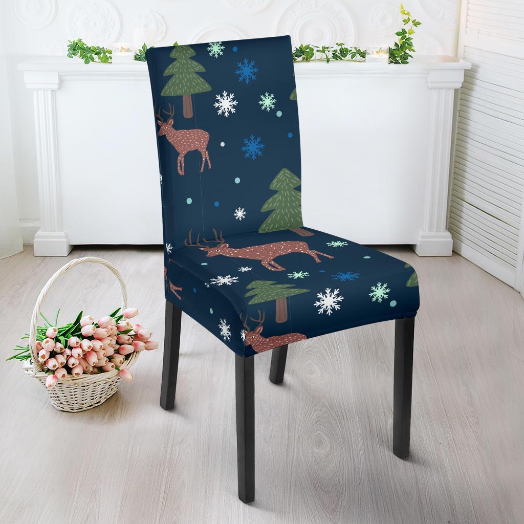 Christmas Tree Moose Pattern Print Chair Cover-grizzshop