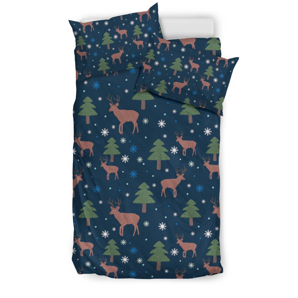 Christmas Tree Moose Pattern Print Duvet Cover Bedding Set-grizzshop