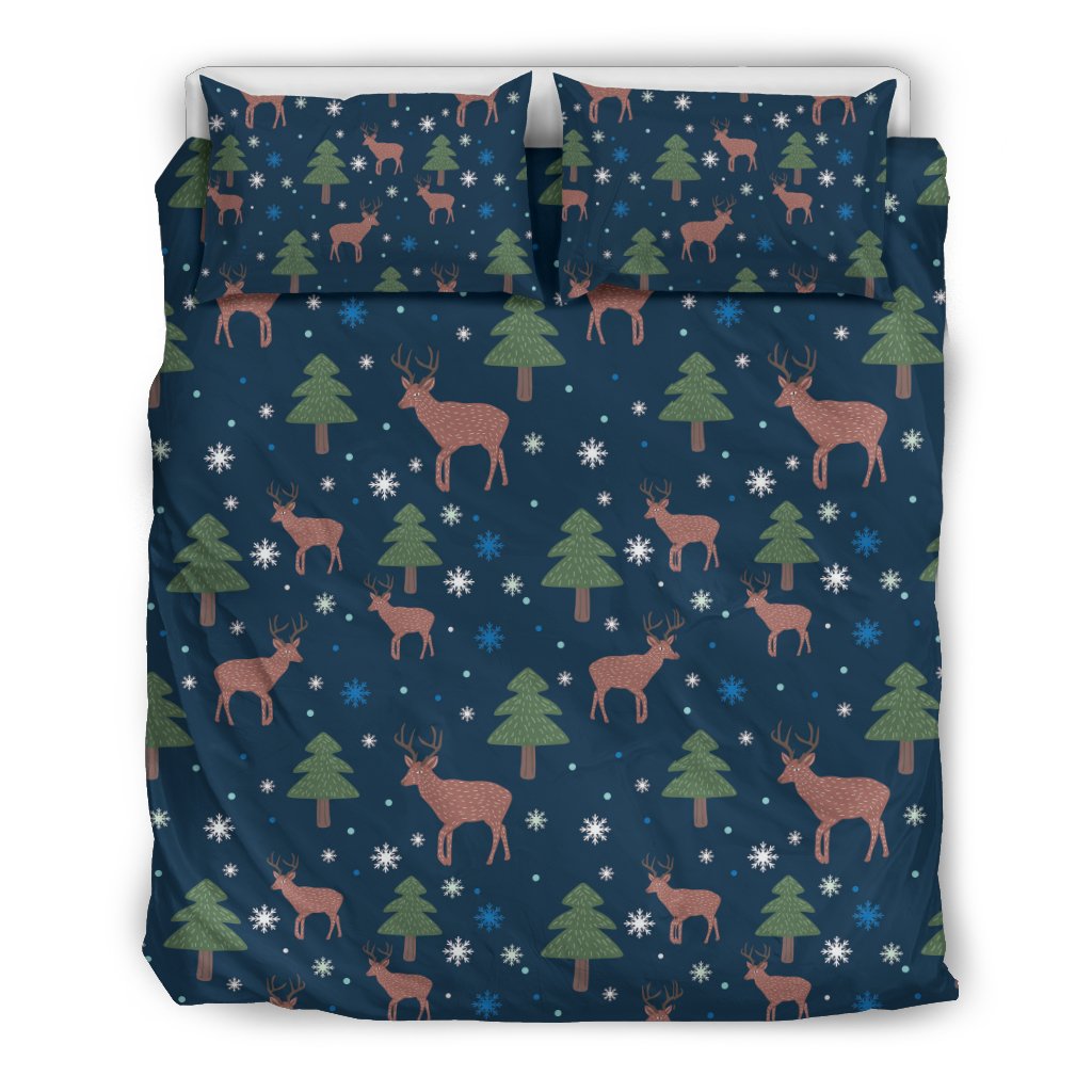 Christmas Tree Moose Pattern Print Duvet Cover Bedding Set-grizzshop