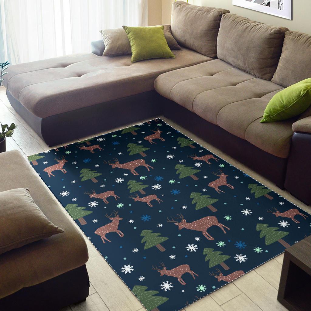 Christmas Tree Moose Pattern Print Floor Mat-grizzshop