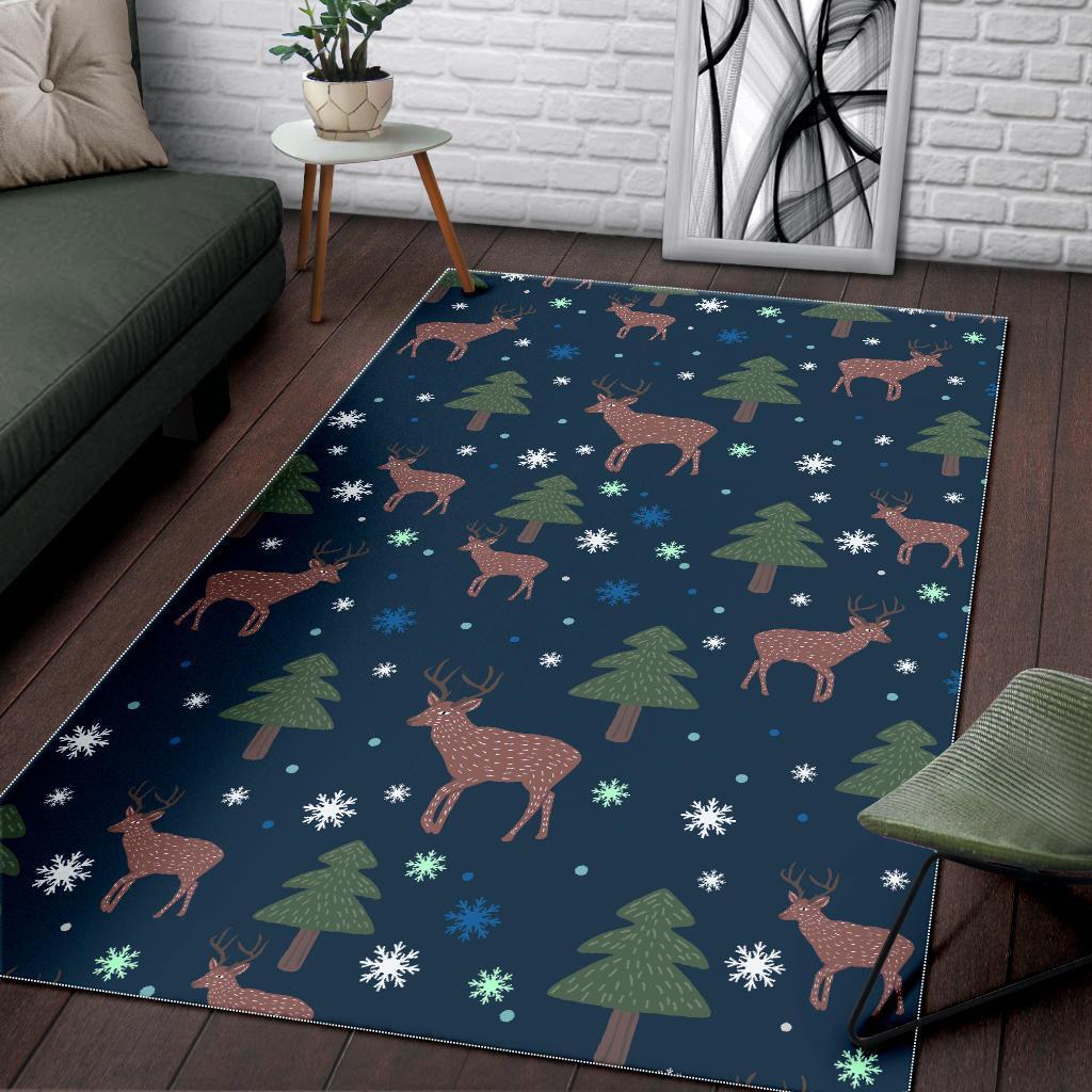 Christmas Tree Moose Pattern Print Floor Mat-grizzshop