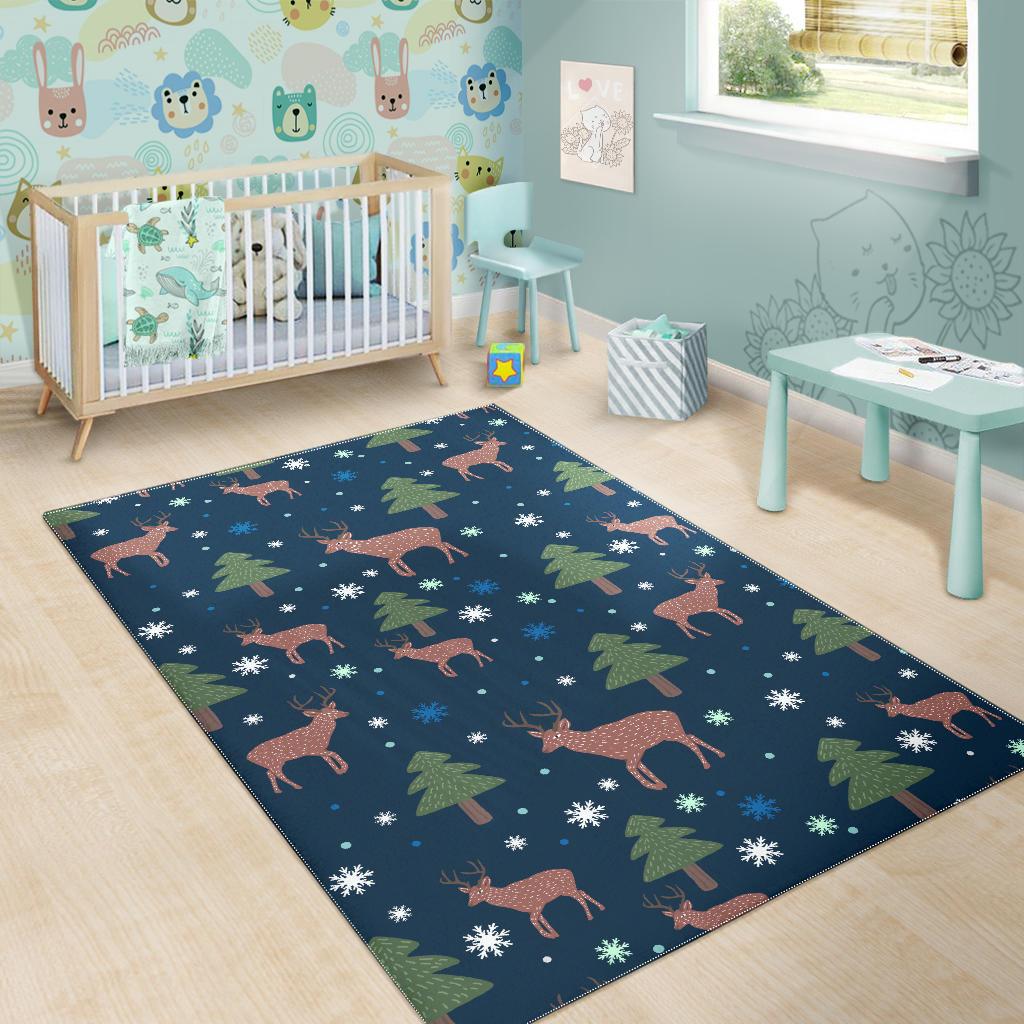 Christmas Tree Moose Pattern Print Floor Mat-grizzshop