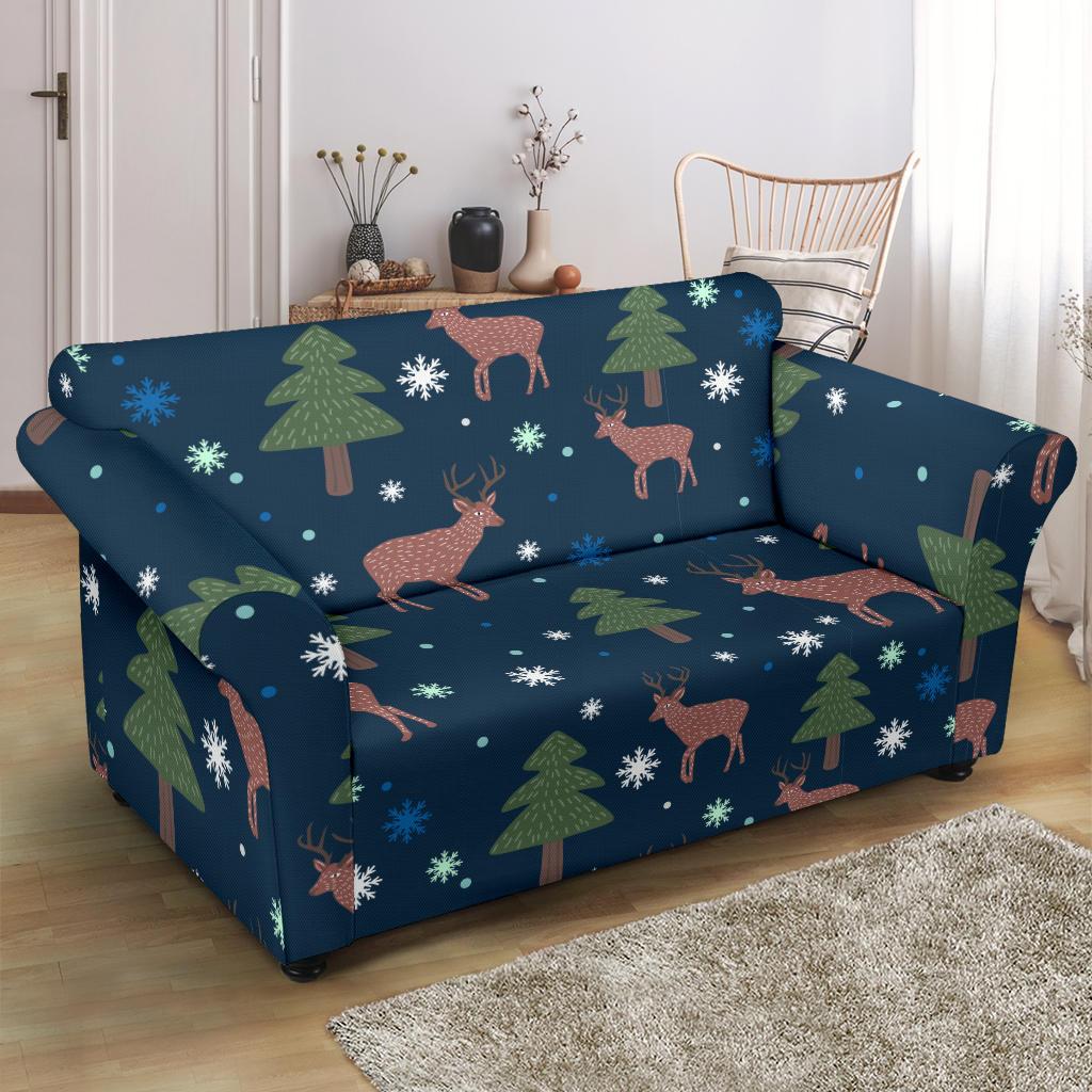 Christmas Tree Moose Pattern Print Loveseat Cover-grizzshop