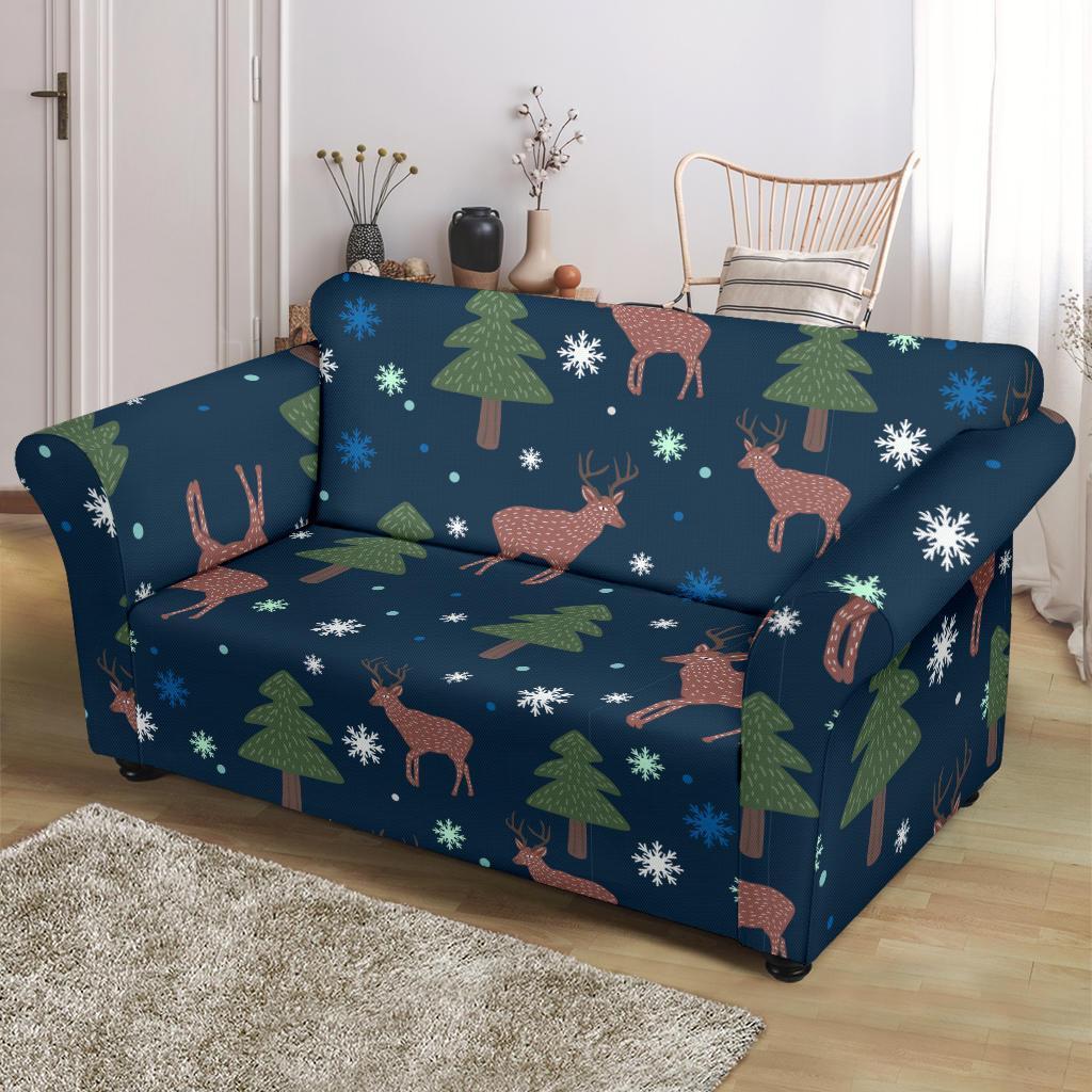 Christmas Tree Moose Pattern Print Loveseat Cover-grizzshop