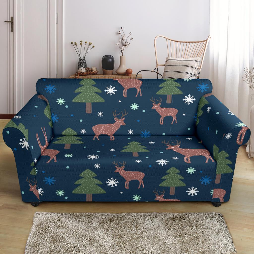 Christmas Tree Moose Pattern Print Loveseat Cover-grizzshop