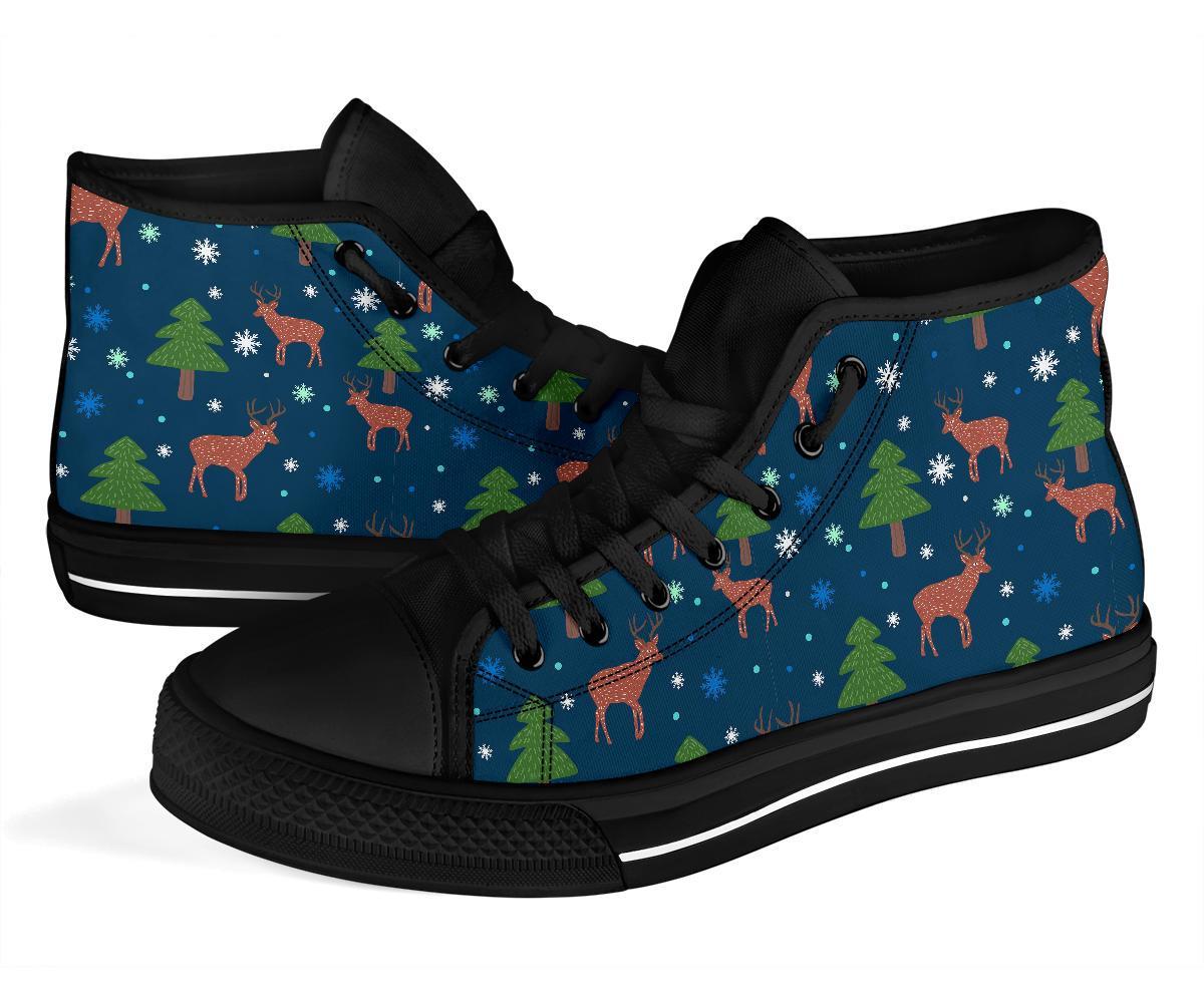 Christmas Tree Moose Pattern Print Men Women's High Top Shoes-grizzshop