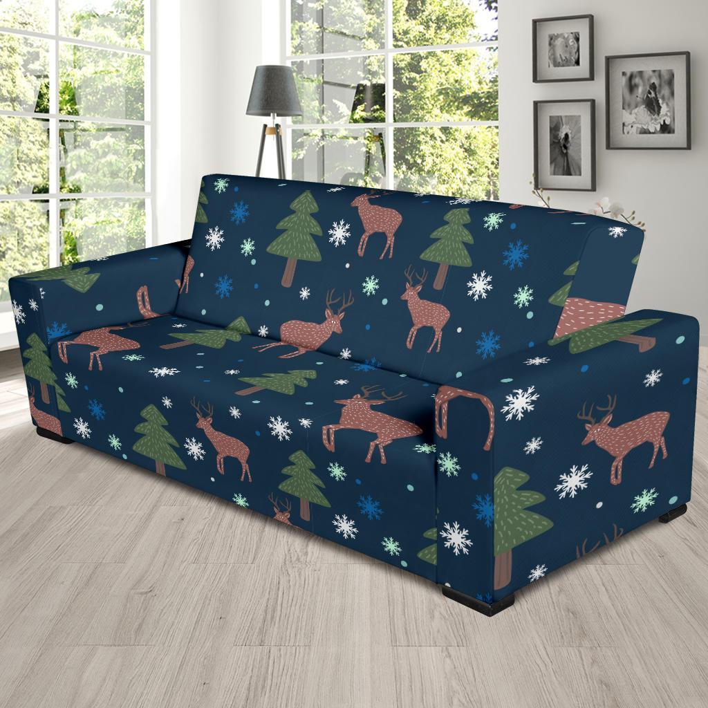 Christmas Tree Moose Pattern Print Sofa Covers-grizzshop