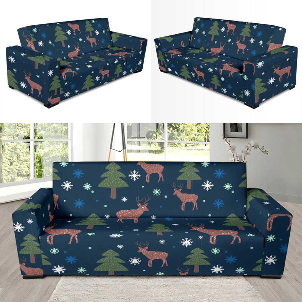 Christmas Tree Moose Pattern Print Sofa Covers-grizzshop