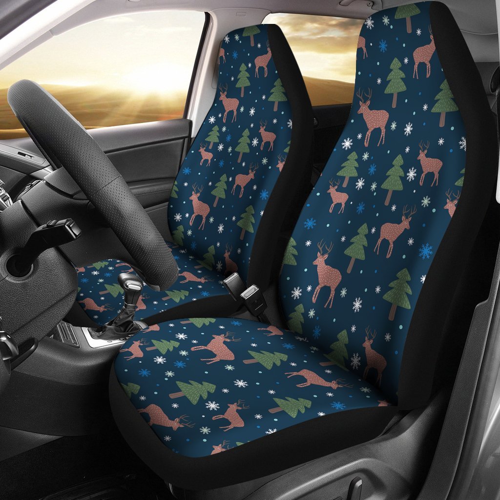 Christmas Tree Moose Pattern Print Universal Fit Car Seat Cover-grizzshop