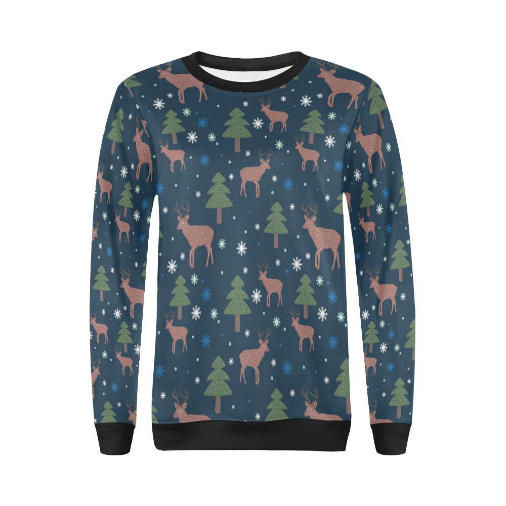 Christmas Tree Moose Pattern Print Women Crewneck Sweatshirt-grizzshop