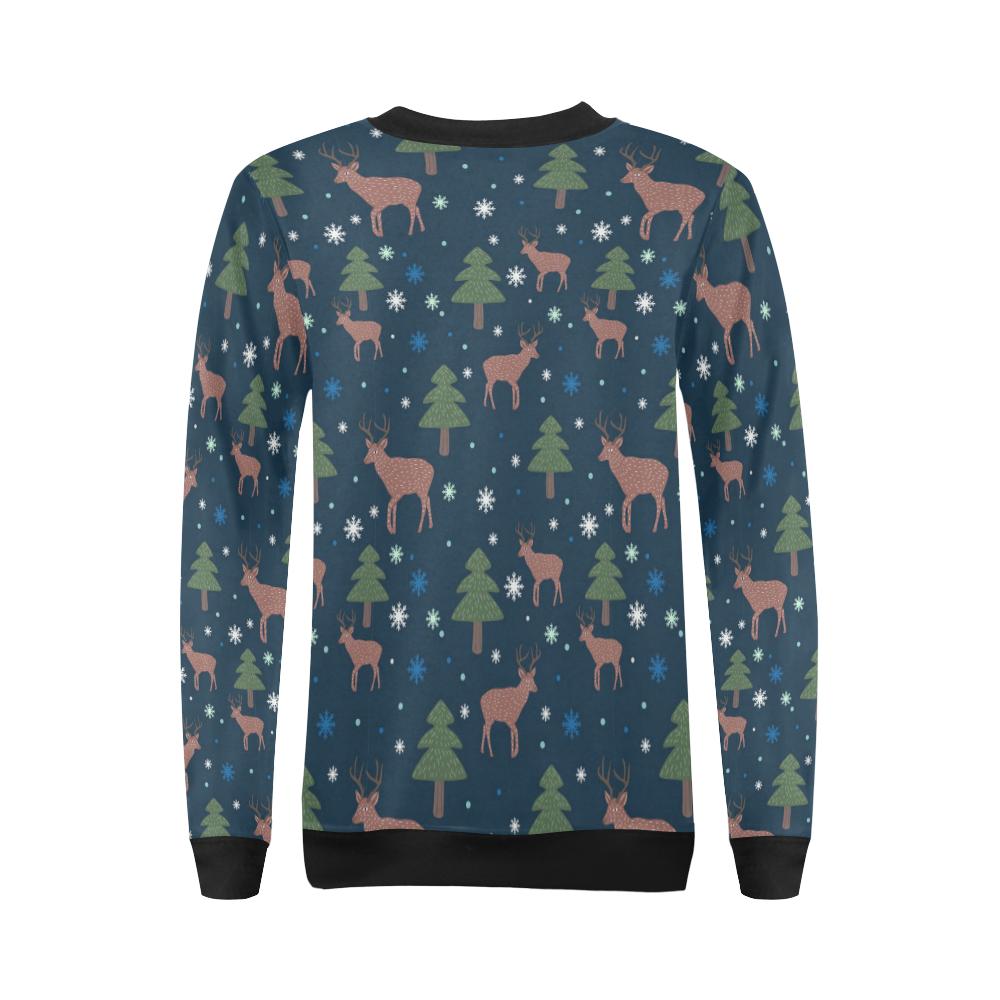 Christmas Tree Moose Pattern Print Women Crewneck Sweatshirt-grizzshop