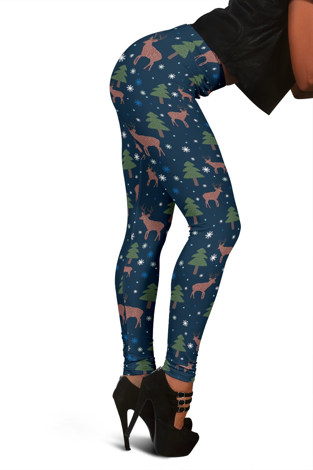 Christmas Tree Moose Pattern Print Women Leggings-grizzshop