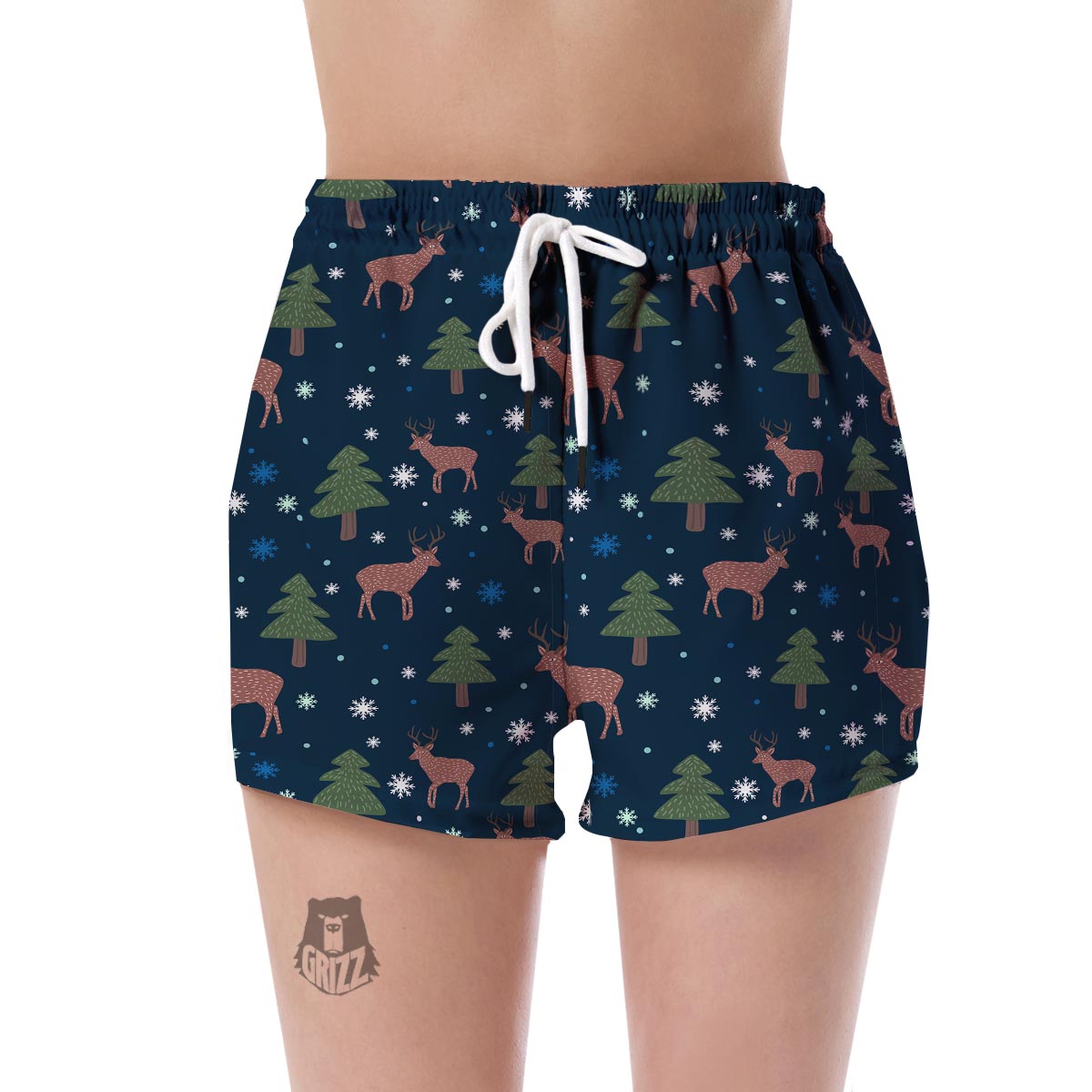 Christmas Tree Moose Pattern Print Women's Shorts-grizzshop