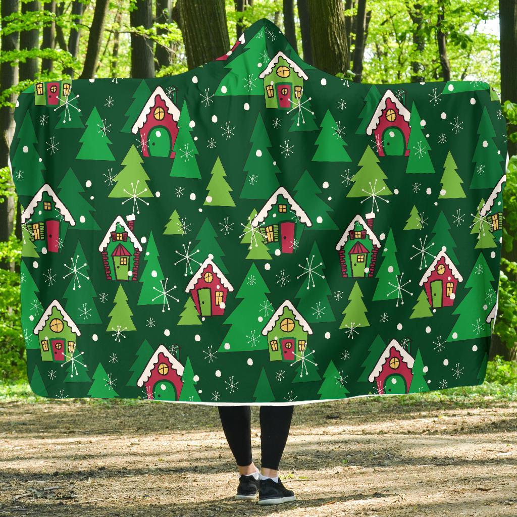 Christmas Tree Pattern Print Hooded Blanket-grizzshop