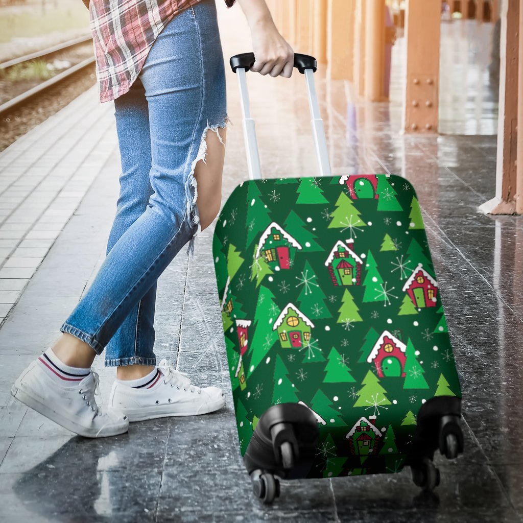 Christmas Tree Pattern Print Luggage Cover Protector-grizzshop
