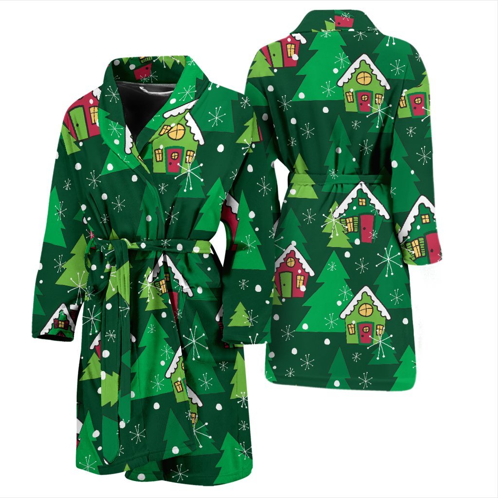 Christmas Tree Pattern Print Men Long Robe-grizzshop