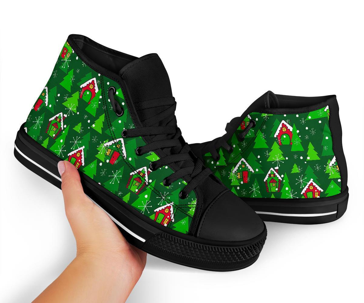 Christmas Tree Pattern Print Men Women's High Top Shoes-grizzshop