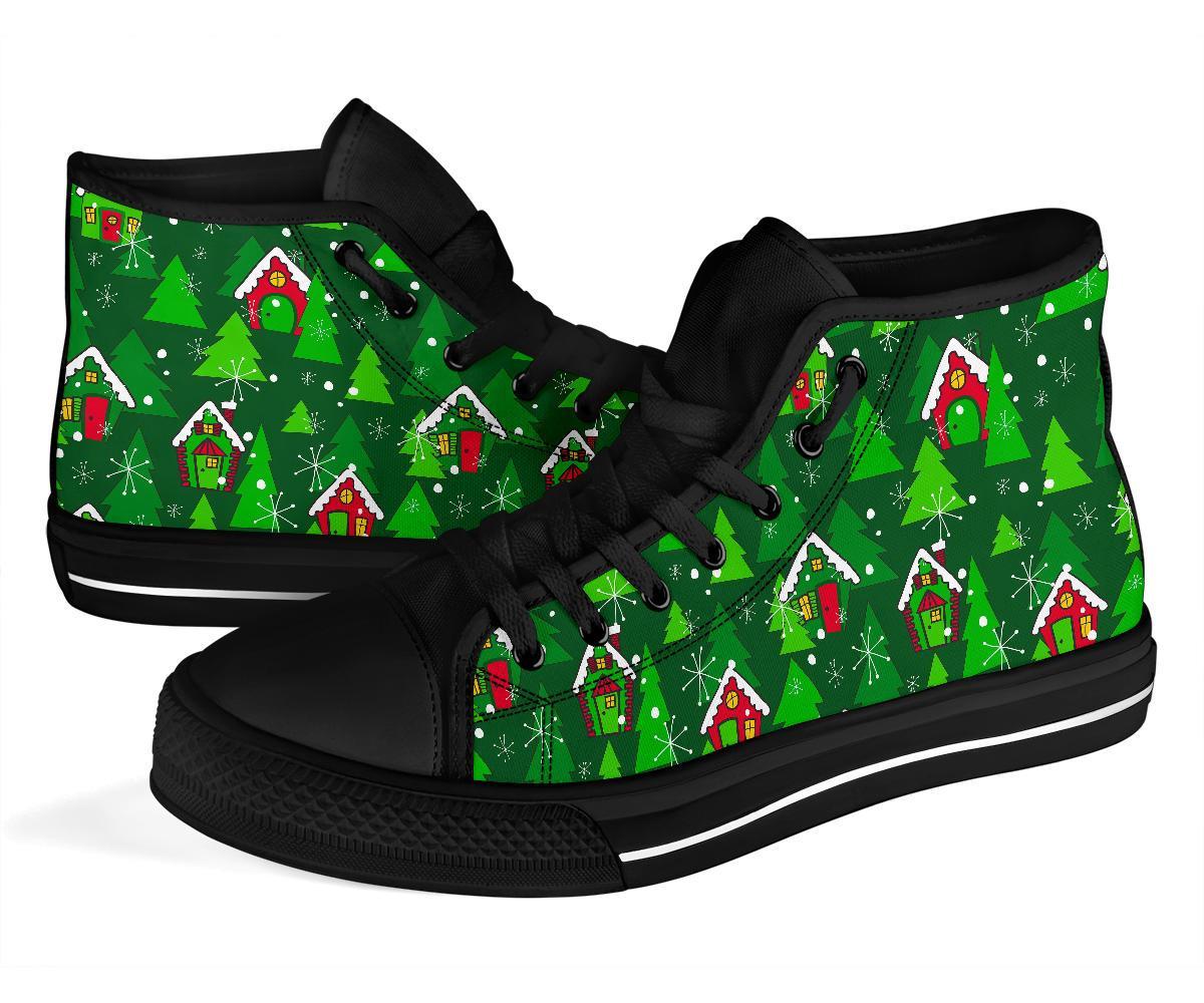 Christmas Tree Pattern Print Men Women's High Top Shoes-grizzshop