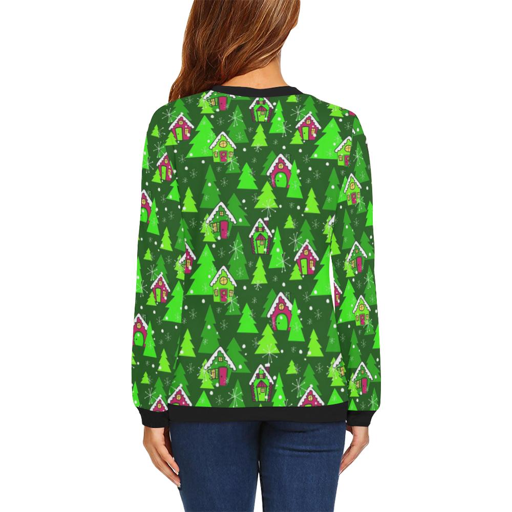 Christmas Tree Pattern Print Women Crewneck Sweatshirt-grizzshop