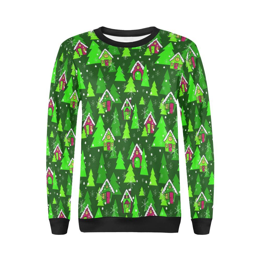 Christmas Tree Pattern Print Women Crewneck Sweatshirt-grizzshop