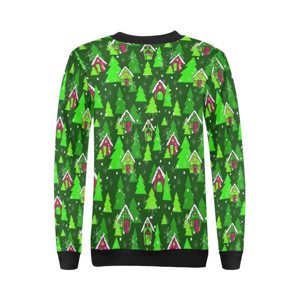 Christmas Tree Pattern Print Women Crewneck Sweatshirt-grizzshop