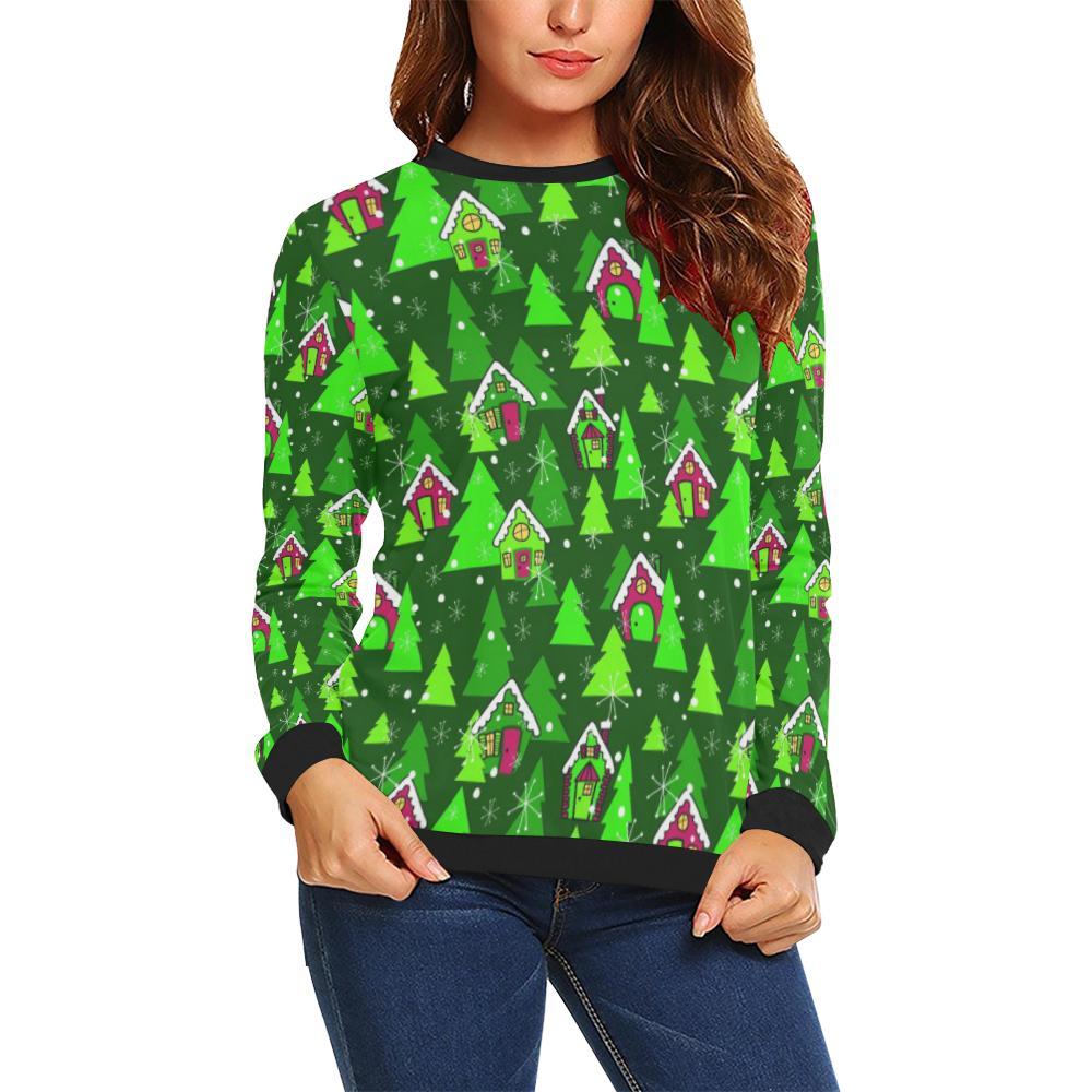 Christmas Tree Pattern Print Women Crewneck Sweatshirt-grizzshop