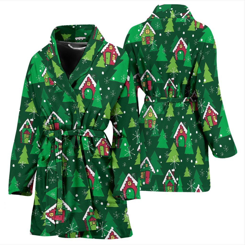 Christmas Tree Pattern Print Women Long Robe-grizzshop