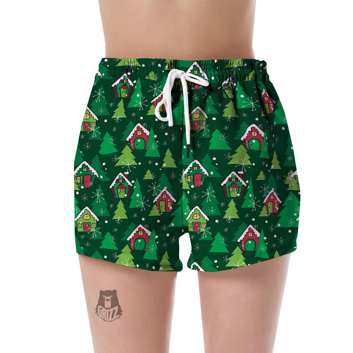 Christmas Tree Pattern Print Women's Shorts-grizzshop