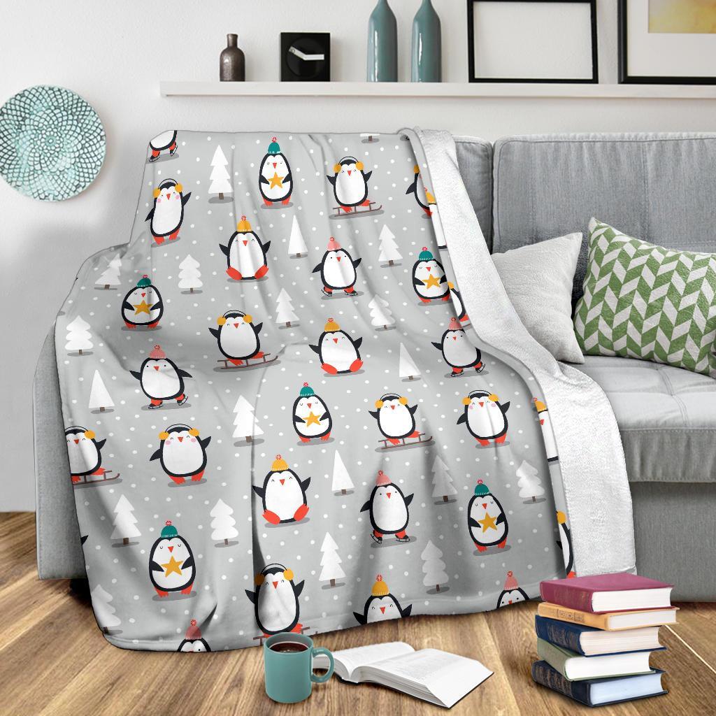 Christmas Tree Penguin Pattern Print Blanket-grizzshop