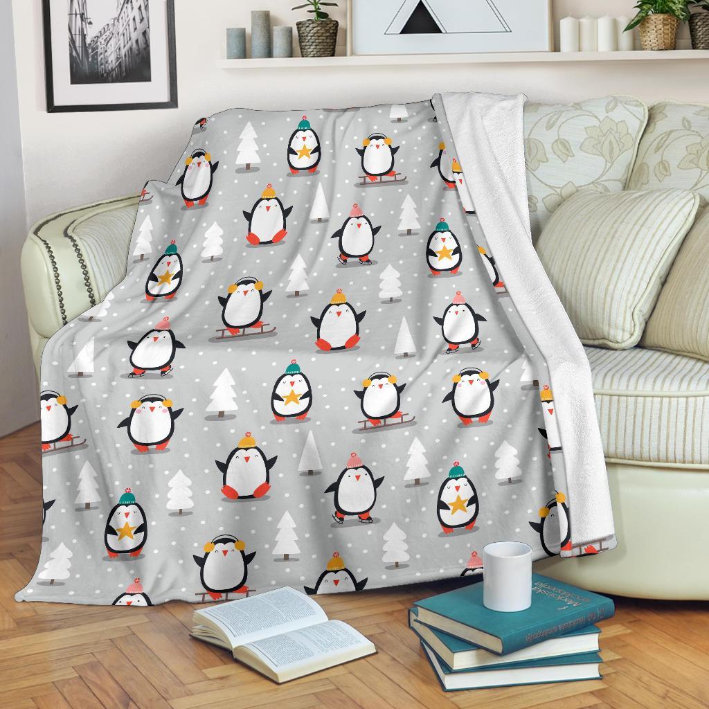 Christmas Tree Penguin Pattern Print Blanket-grizzshop