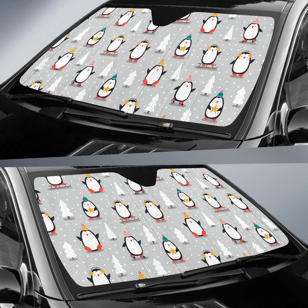 Christmas Tree Penguin Pattern Print Car Sun Shade-grizzshop