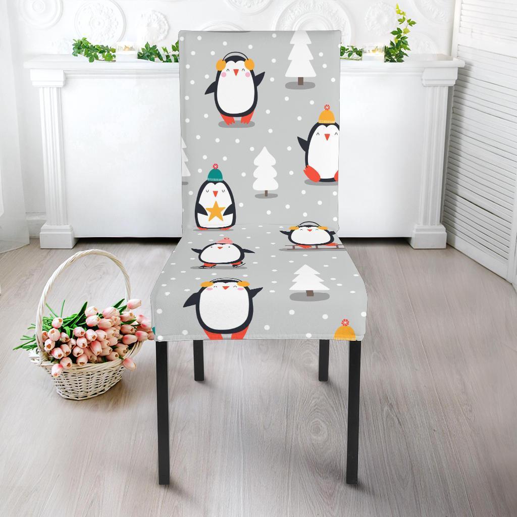 Christmas Tree Penguin Pattern Print Chair Cover-grizzshop