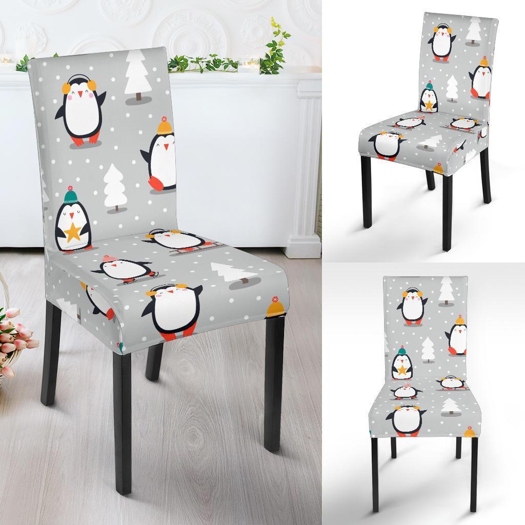 Christmas Tree Penguin Pattern Print Chair Cover-grizzshop