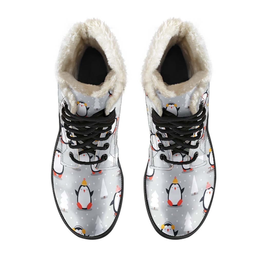 Christmas Tree Penguin Pattern Print Comfy Winter Boots-grizzshop