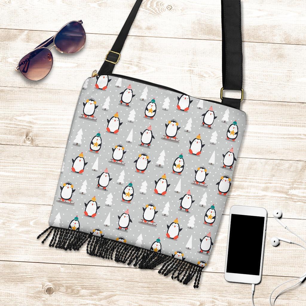 Christmas Tree Penguin Pattern Print Crossbody Bags-grizzshop