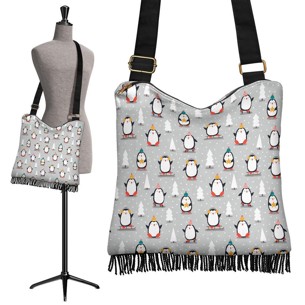 Christmas Tree Penguin Pattern Print Crossbody Bags-grizzshop