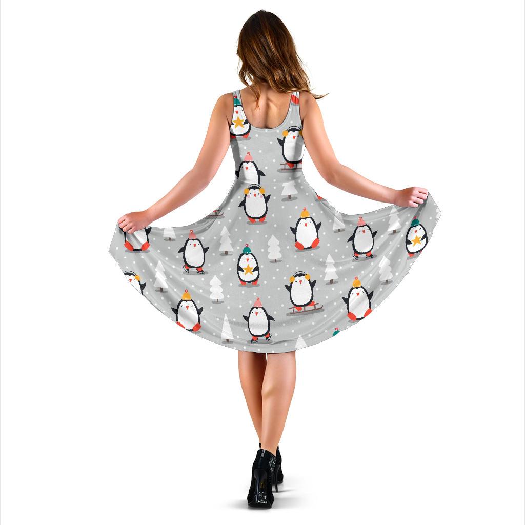 Christmas Tree Penguin Pattern Print Dress-grizzshop